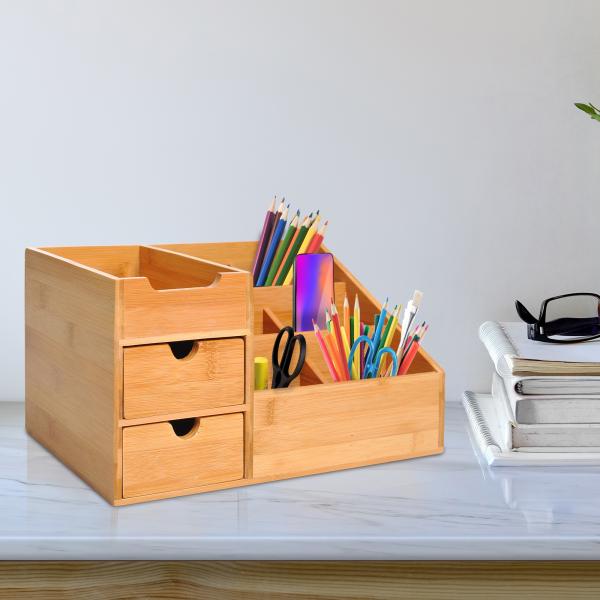 Organizador para Secretária de Bambu Sistema de Secretária Organizador de Mesa de Escritório Polivalente 33x20,5x15,5 cm