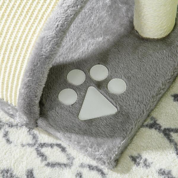 Arranhador para Gatos de 2 Níveis com Poste e Tapete de Arranhar Cama e Bola Suspensa 35,5x37x46 cm Cinza