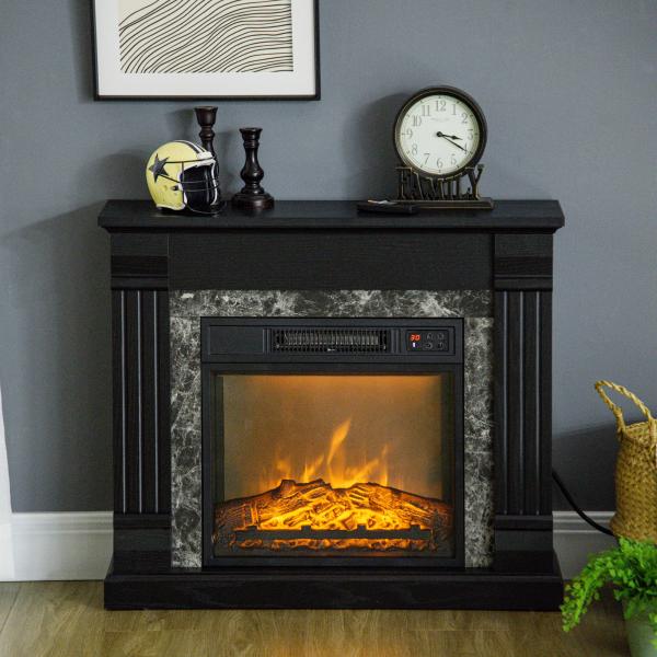 Lareira Elétrica 1800W com Efeito de Chama Realista e Proteção Contra Superaquecimento 80x21,6x67,8 cm Preto
