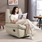 Poltrona Relax Reclinável Manual Giratória Função Baloiço Estofada em PU Reclinável até 135º 97x94x98 cm Creme