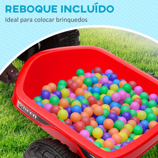 Quadriciclo Elétrico para Crianças com Reboque Bateria 6V de 18 - 36 Meses com Velocidade 2,5 km/h 106x41,5x48,5 cm Vermelho