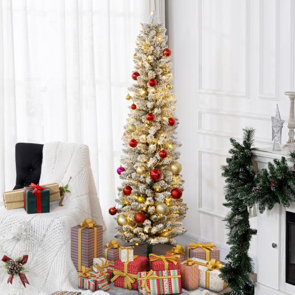 Árvore de Natal 180 cm Árvore de Natal Artificial Nevada com 150 Luzes LED 329 Ramos Verde e Branco