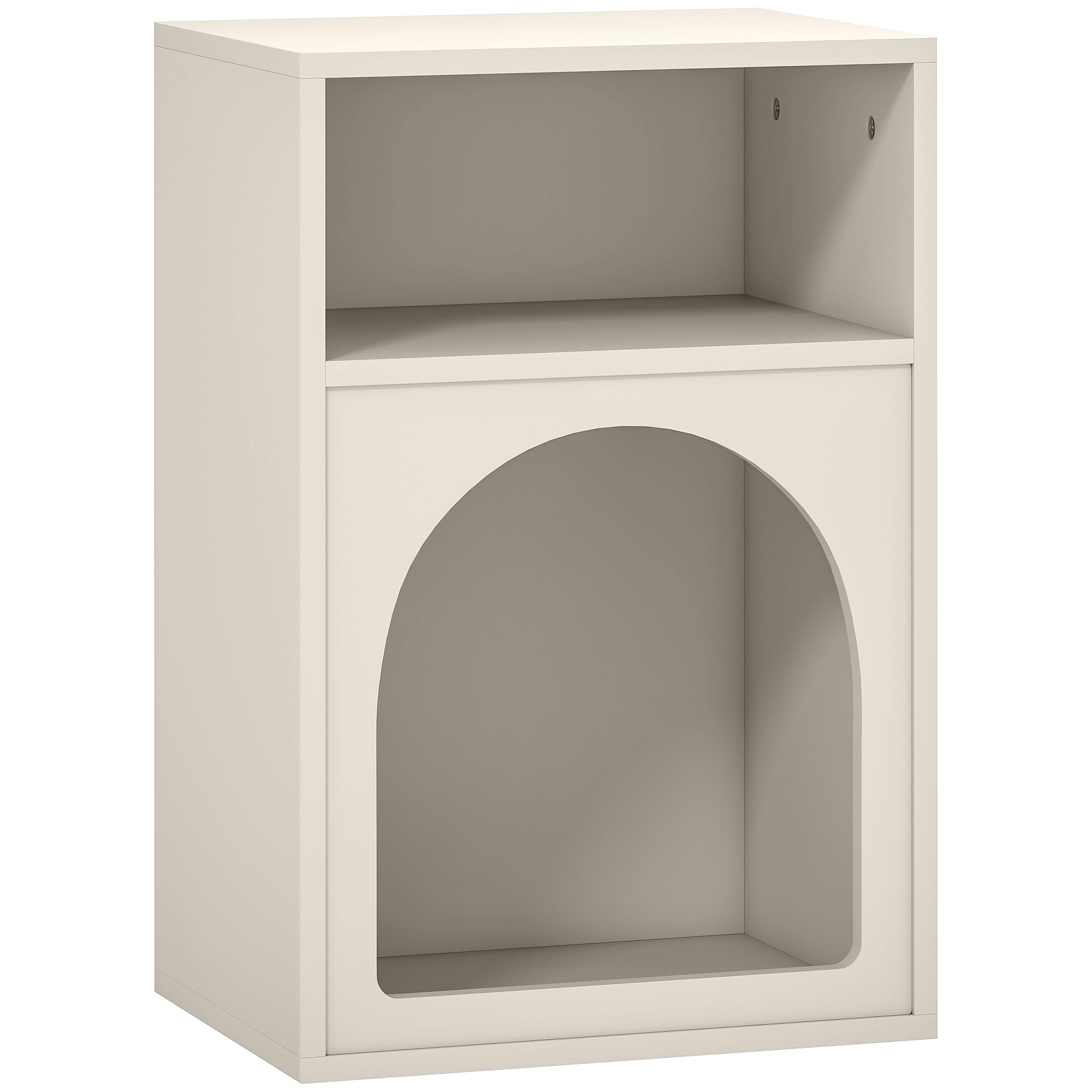 Mesa de Cabeceira Moderna Mesa de Cabeceira Estreita com 2 Compartimentos Abertos Desenho em Forma de Arco 40x30x60 cm Creme