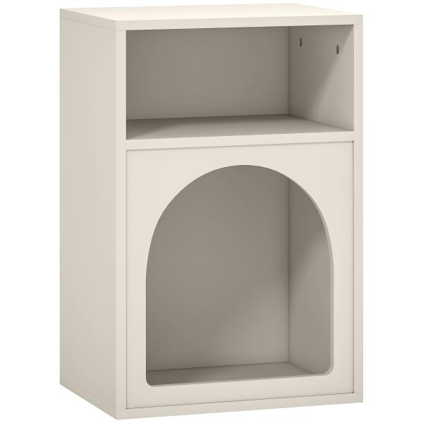 Mesa de Cabeceira Moderna Mesa de Cabeceira Estreita com 2 Compartimentos Abertos Desenho em Forma de Arco 40x30x60 cm Creme