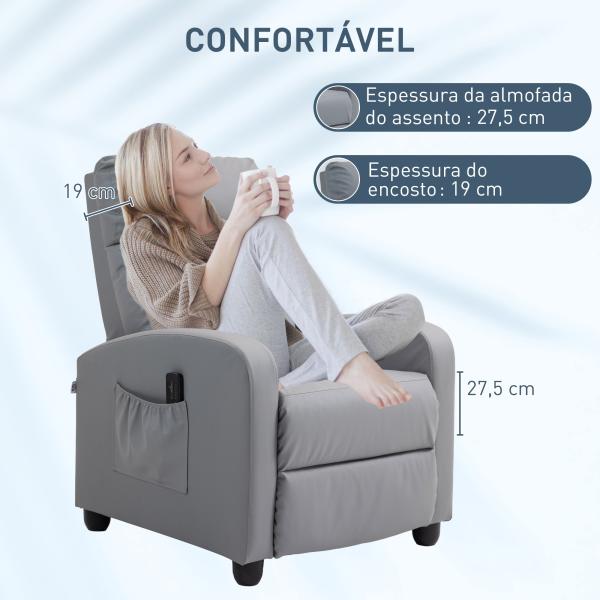 Poltrona de Massagem Reclinável com Controlo Remoto 2 Áreas de Massagem 8 Programas 5 Níveis 68x88x98 cm Cinzento