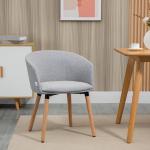 Cadeira de Sala de Jantar Estofada em Linho Sintético com Apoio para os Braços e Pés de Madeira 57x56x72cm Cinza