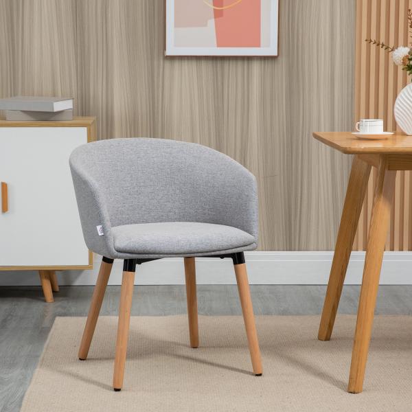 Cadeira de Sala de Jantar Estofada em Linho Sintético com Apoio para os Braços e Pés de Madeira 57x56x72cm Cinza