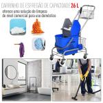 Carro de Limpeza Balde para Esfregona com Escorredor a Pressão Rodas e Cesto de Armazenamento Capacidade 26L 73x45x95 cm Azul