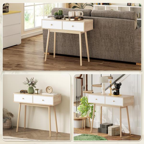 Mesa Consola Moderna Consola de Entrada Estreita com 2 Gavetas para Corredor Entrada Sala ou Dormitório 86x35x75 cm Carvalho