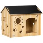 Casa de Madeira para Cães Casa para Animais de Estimação com Porta Dianteira Desenhos 69x50x58,5cm Madeira e Preto