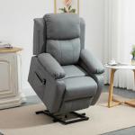 Poltrona Relax Levanta Pessoas com Controle Remoto Reclinação Elétrica de 160° Apoio para os Pés Encosto Estofado em PU e Bolsos Laterais 76x90x105 cm Cinza