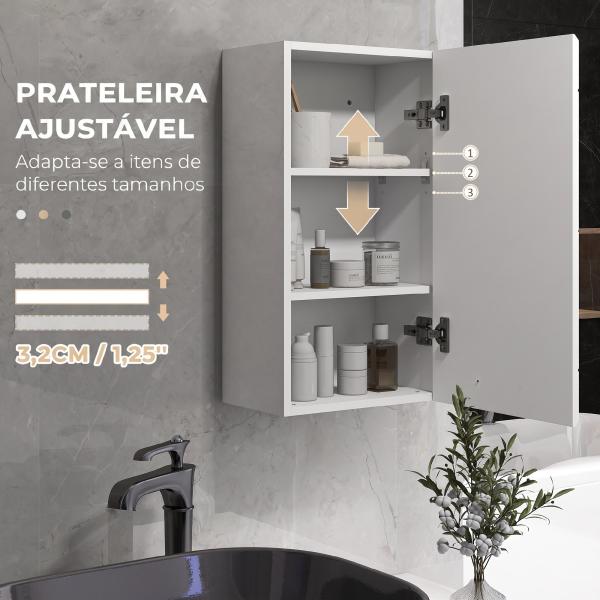 Móvel de Casa de Banho Suspenso com Prateleira Ajustável para Cozinha Lavandaria Quarto Branco Brilhante