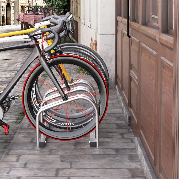 Estacionamento para 3 Bicicletas Suporte de Aço para Estacionar Bicicletas no Chão para Interior e Exterior 76x33x27cm Prata