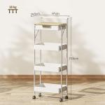 Carrinho Auxiliar com Rodas de 4 Níveis Carrinho de Cozinha com 1 Gaveta e 3 Cestos Carrinho Organizador 45x29,5x117,5 cm Branco