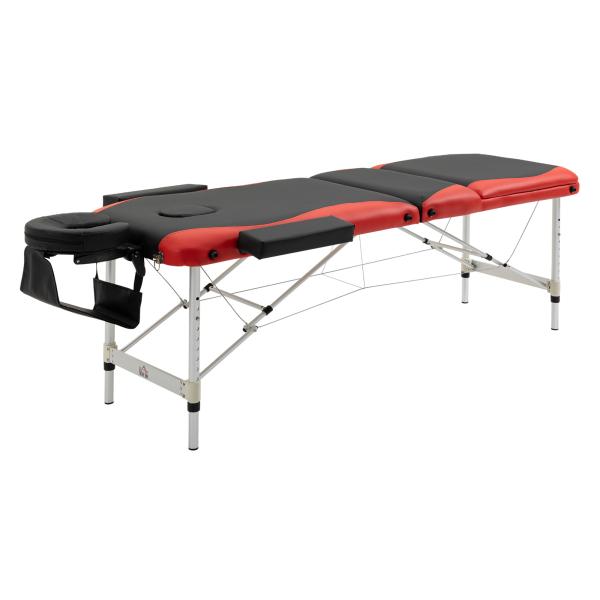 Marquesa de Massagem Dobrável e Portátil com Altura Ajustável Apoio para a Cabeça e Apoio para os Braços 215x60x61 - 84 cm Preto e Vermelho