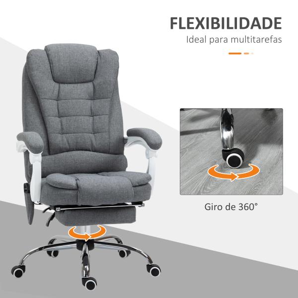 Cadeira de Massagem com 6 Pontos de Massagem Reclinável com Altura Ajustável e Função de Aquecimento 65x70x111 - 119 cm Cinza