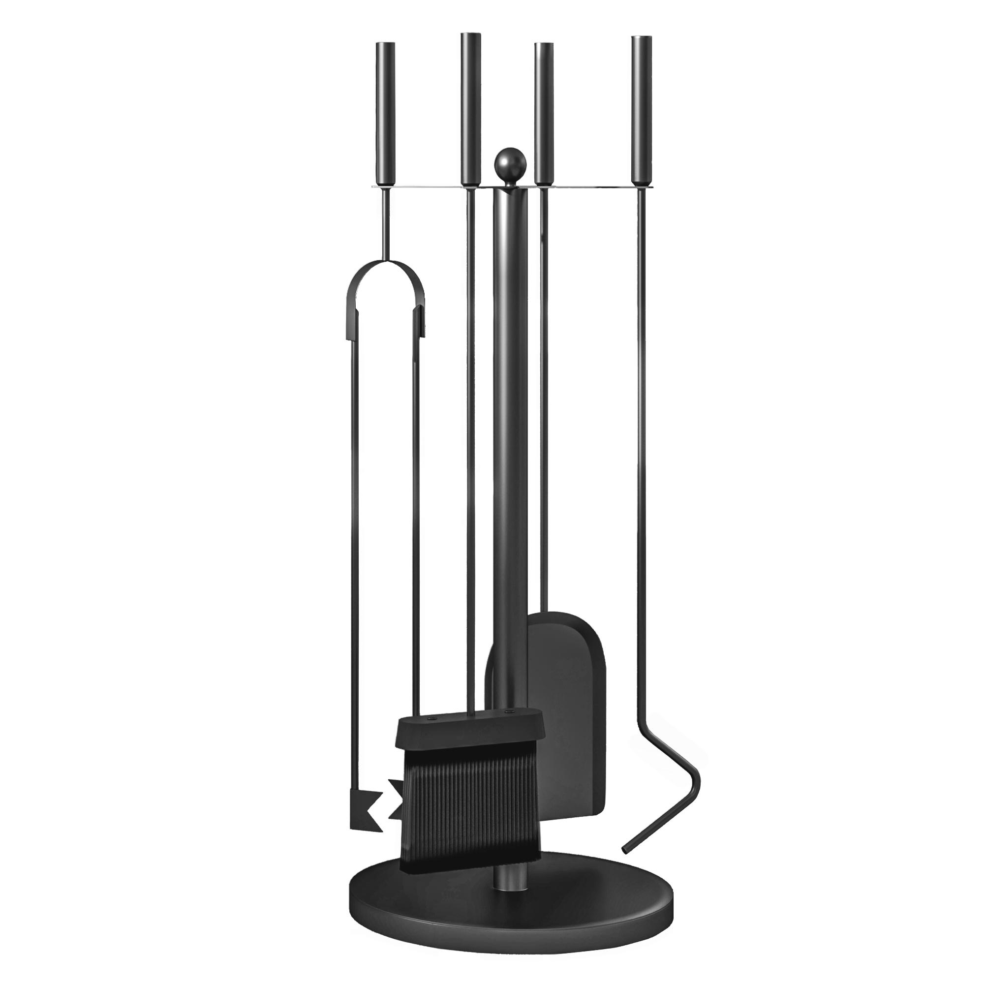 Conjunto de Ferramentas para Lareira com 5 Peças Acessórios para Lareira de Metal com Escova Pá Tenaz Atiçador e Suporte Ø25x54 cm Preto