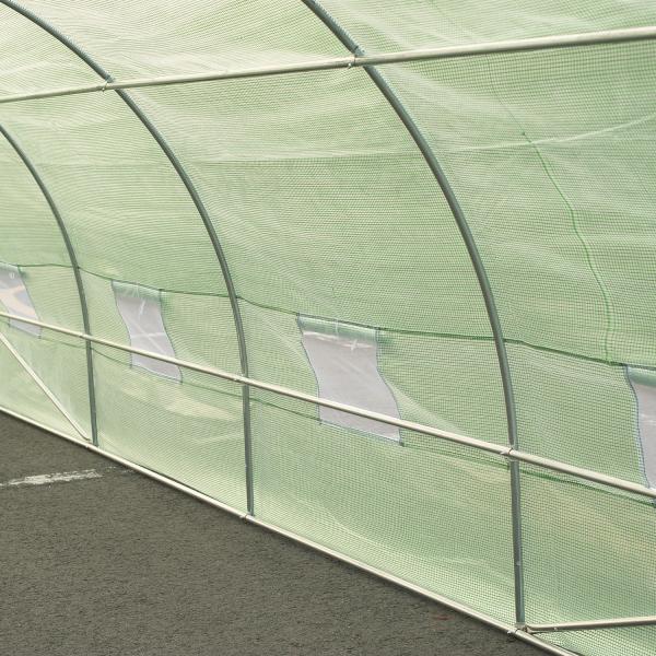 Estufa Tipo Túnel 590x300x200cm com Porta Enrolável 8 Janelas Cobertura de PE 140g/m² e Tubo de Aço para Cultivos de Plantas Verduras Verde