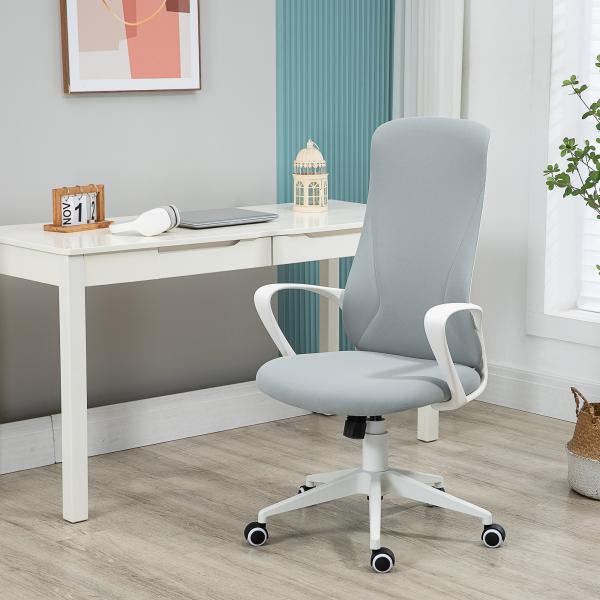 Cadeira de Escritório Ergonómica com Altura Ajustável Função de Inclinação e Encosto Alto 62x56x110 - 119,5 cm Cinza