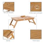 Mesa de Computador Portátil Bambu Dobrável Reclinado Altura ajustável Suporte Mesa de volta 1 Gaveta 55x35x22 - 30cm