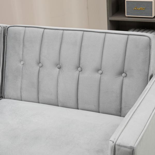 Sofá de 2 Lugares Convertível em Cama de Estofado Aveludado com Encosto Ajustável para Sala 189x80,5x78,5 cm Cinza Claro