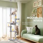 Arranhador para Gatos do Chão ao Teto 225 - 255 cm com 7 Níveis Rede Plataformas Postes de Arranhar Cinza
