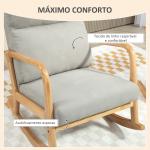Poltrona Baloiço Estofada em Linho com Pés de Madeira de Borracha e Apoio para os Braços 65x87x94,5 cm Cinza