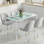Mesa Sala de Jantar de Cristal Mesa Retangular para 4 - 6 pessoas com Pés de Metal Multifuncional para Cozinha 120x60x75cm Branco