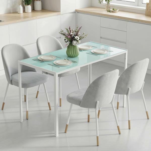 Mesa Sala de Jantar de Cristal Mesa Retangular para 4 - 6 pessoas com Pés de Metal Multifuncional para Cozinha 120x60x75cm Branco