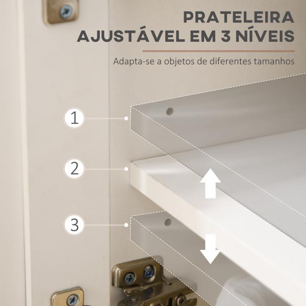 Aparador Móvel Auxiliar de Cozinha com 2 Gavetas 3 Portas e Prateleira Ajustável Móvel de TV de até 50 Polegadas 117x35x80 cm Branco e Madeira