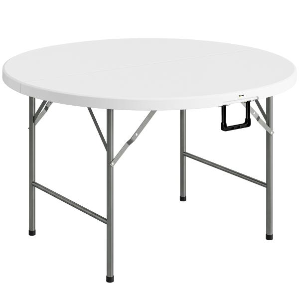 Mesa de Jardim Redonda Mesa de Varanda Dobrável com Estrutura de Aço e Bancada de HDPE Ø122x73 cm Branco