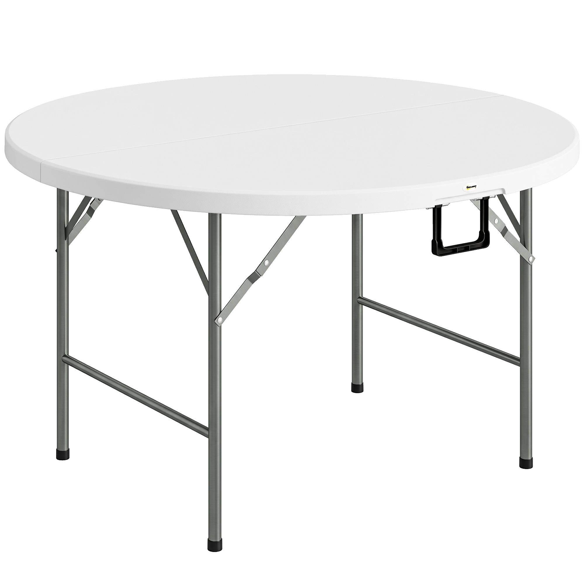 Mesa de Jardim Redonda Mesa de Varanda Dobrável com Estrutura de Aço e Bancada de HDPE Ø122x73 cm Branco