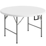 Mesa de Jardim Redonda Mesa de Varanda Dobrável com Estrutura de Aço e Bancada de HDPE Ø122x73 cm Branco