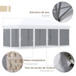 Tenda Dobrável 585x295x270 cm Tenda de Jardim com 6 Mosquiteiros Bolsa de Transporte e Estrutura de Aço Cinza