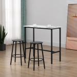 Conjunto de Mesa Alta com 2 Bancos Redondos com Estrutura de Aço Estilo Moderno para Cozinha Sala de Estar Branco e Preto