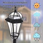 2 Candeeiros Solares de Jardim com 2 Luzes LED Branca Impermeável IP44 Ligação Automática Conjunto de 2 Candeeiros de Exterior para Caminho Terraço Pátio 18,5x18,5x129 cm Preto
