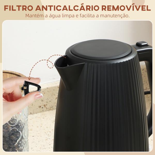 Fervedor Elétrico 1,7L 2200W com Filtro Antical Removível Desligamento Automático Base Giratória 360° Preto