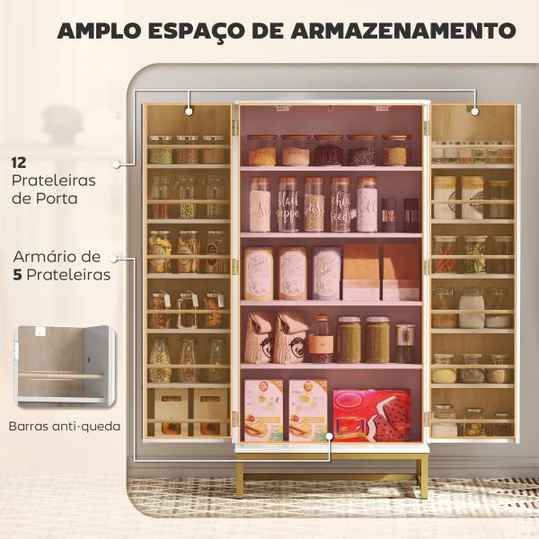 Armário de Cozinha com 2 Portas e 12 Compartimentos Design Moderno com 5 Prateleiras Ajustáveis Branco
