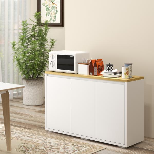Aparador de Sala de Estar Armário de Armazenamento com 3 Portas e Prateleiras Ajustáveis 120x37x75 cm Branco e Madeira