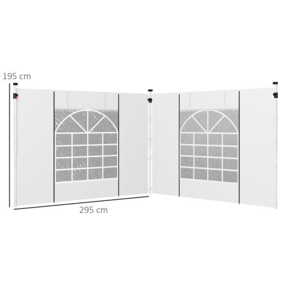Paredes Laterais para Tenda de 2 Painéis 295x195 cm com Janela Enrolável e Porta com Fecho de Correr para Tenda 3x3 m ou 3x6 m Branco