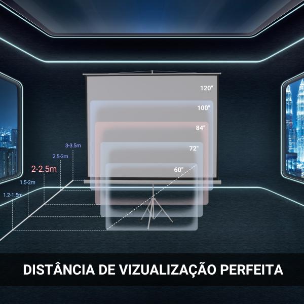 Tela de Projeção Dobrável 84 Polegadas Formato 4:3 com Altura Ajustável para Cinema em Casa Apresentações 180x203 cm Branco
