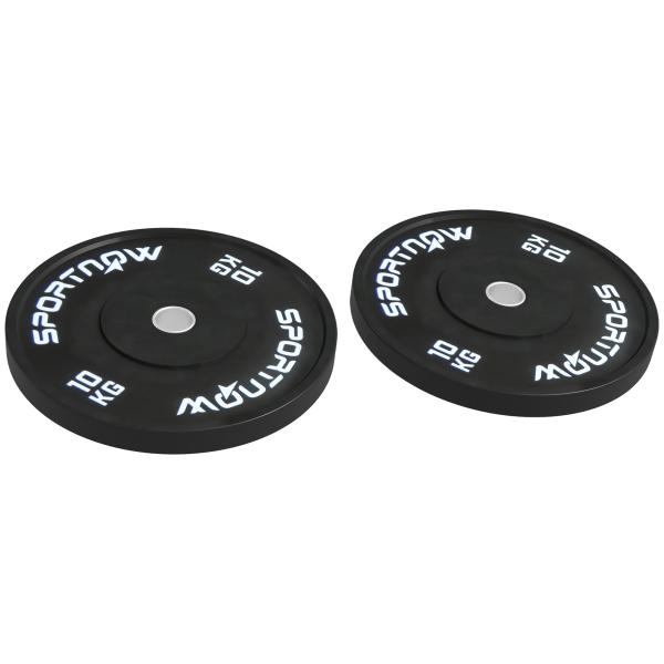 Anilhas Olímpicas 2x10 kg com Orifício Ø50 mm em Borracha para Barras e Halteres, Preto