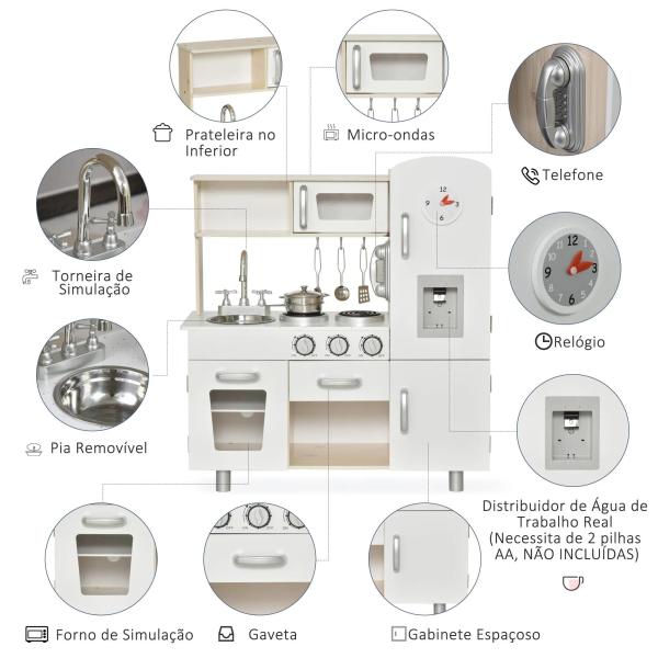 conjunto de brinquedo de cozinha para crianças acima de 3 anos inclui acessorios 74x30x81cm Branco