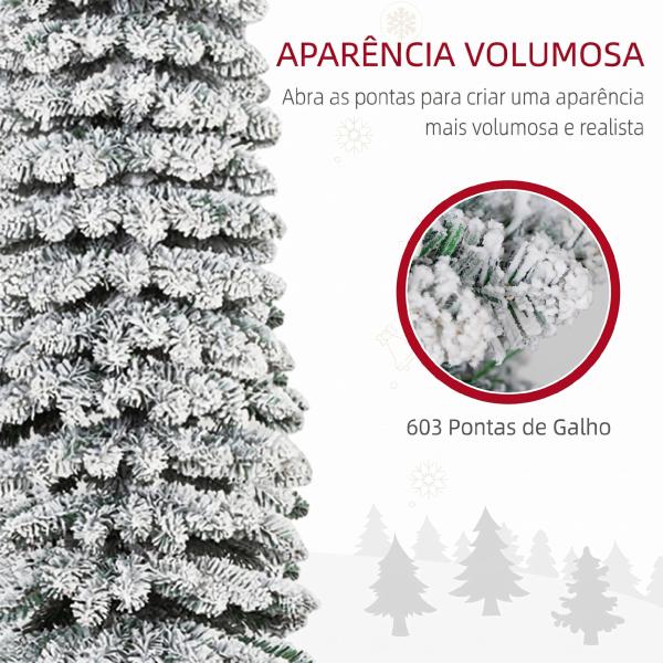 Árvore de Natal Estreita Nevada 240 cm com 603 Ramos e Suporte Metálico Dobrável para Sala de Estar, Interior, Verde