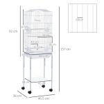 Gaiola para Passáros com Suporte com 4 Rodas Portas 4 Comedouros 3 Poleiros e Bandeja Removível 46,5x36x157cm Branco