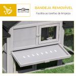 Coelheira de Exterior Grande Gaiola de Madeira para 2 - 4 Coelhos com Teto Asfáltico Recinto de Arame Bandeja Removível e Rampas 210x45,5x84,5cm Cinza e Preto