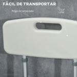 Cadeira de Duche para Idosos com Encosto Apoios de Braço Altura Ajustável Almofada Acolchoada Removível 53,5x52x80 - 90 cm Branco