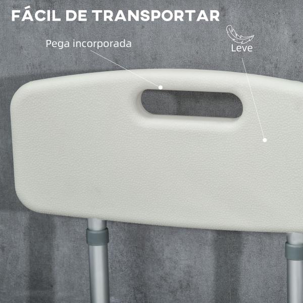 Cadeira de Duche para Idosos com Encosto Apoios de Braço Altura Ajustável Almofada Acolchoada Removível 53,5x52x80 - 90 cm Branco