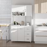 Armário de Arrumação Alto com 4 Portas Prateleiras Ajustáveis para Sala de Estar 100x39,5x183,5 cm Branco