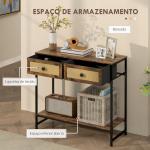 Mesa Consola Móvel de Entrada com Prateleira Aberta 2 Gavetas Frente em Vime Consola de Entrada 80x30x75 cm Marrom Rústico